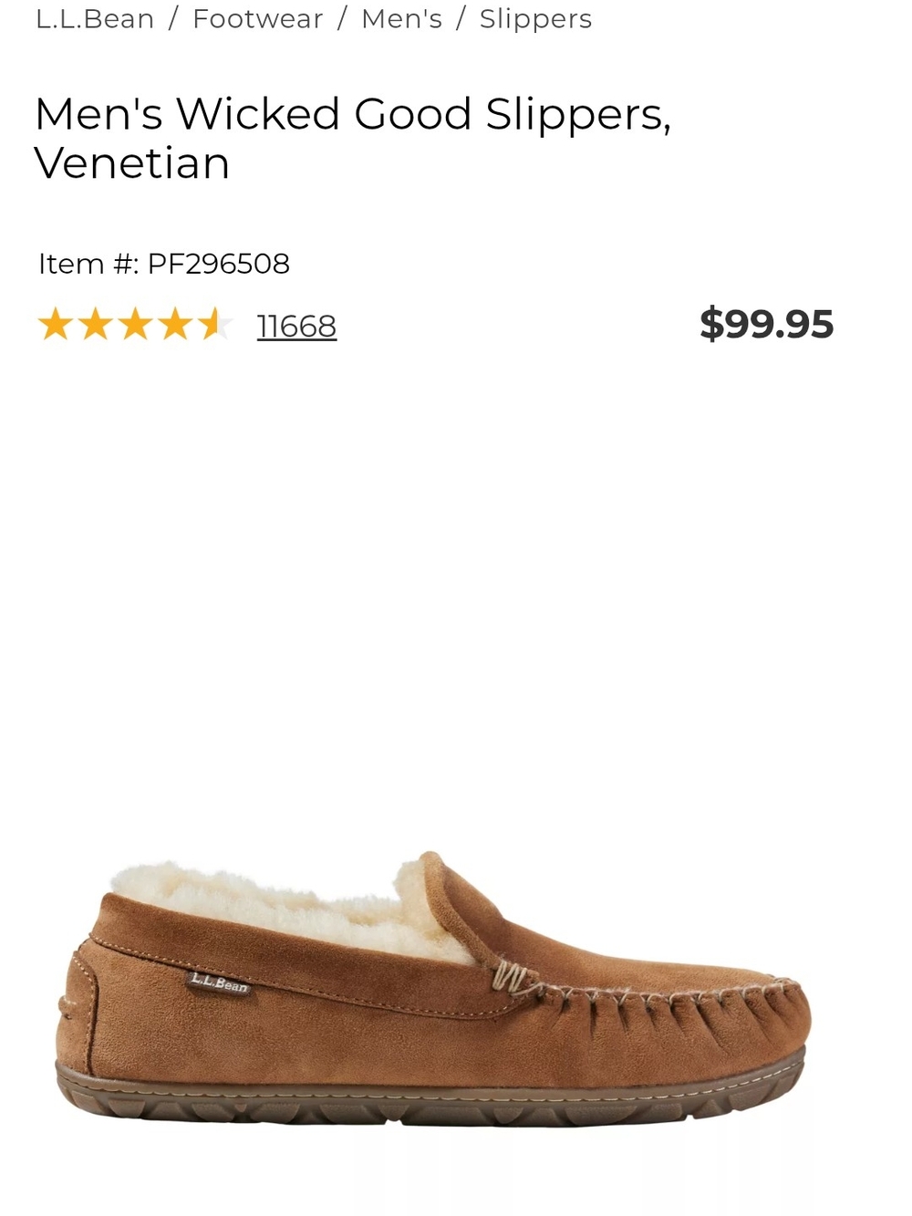 L.L. Bean Men's Slip-On Suede Slippers in Chestnut Brown